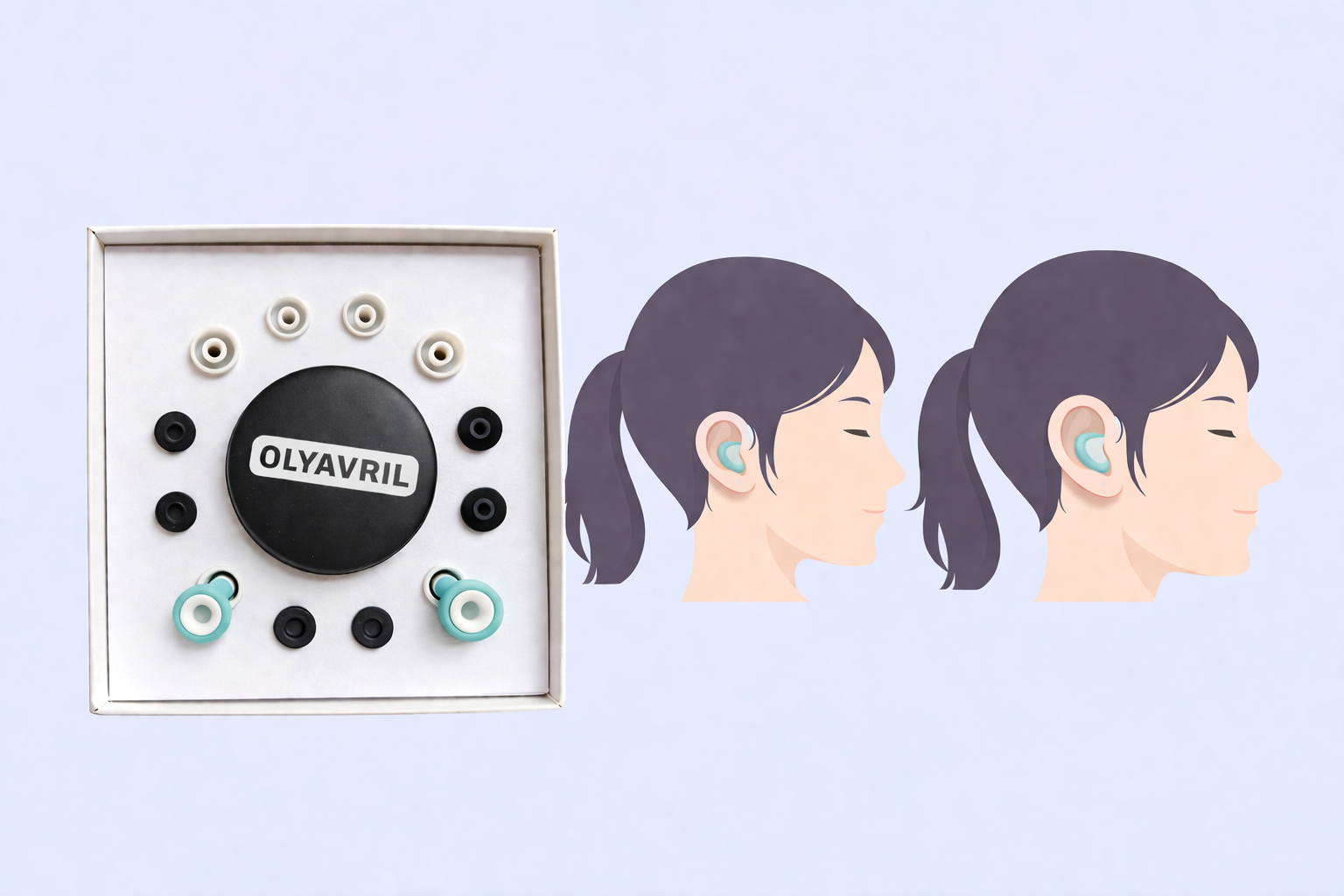 Soft reusable earplugs shown in-ear for fit and profile