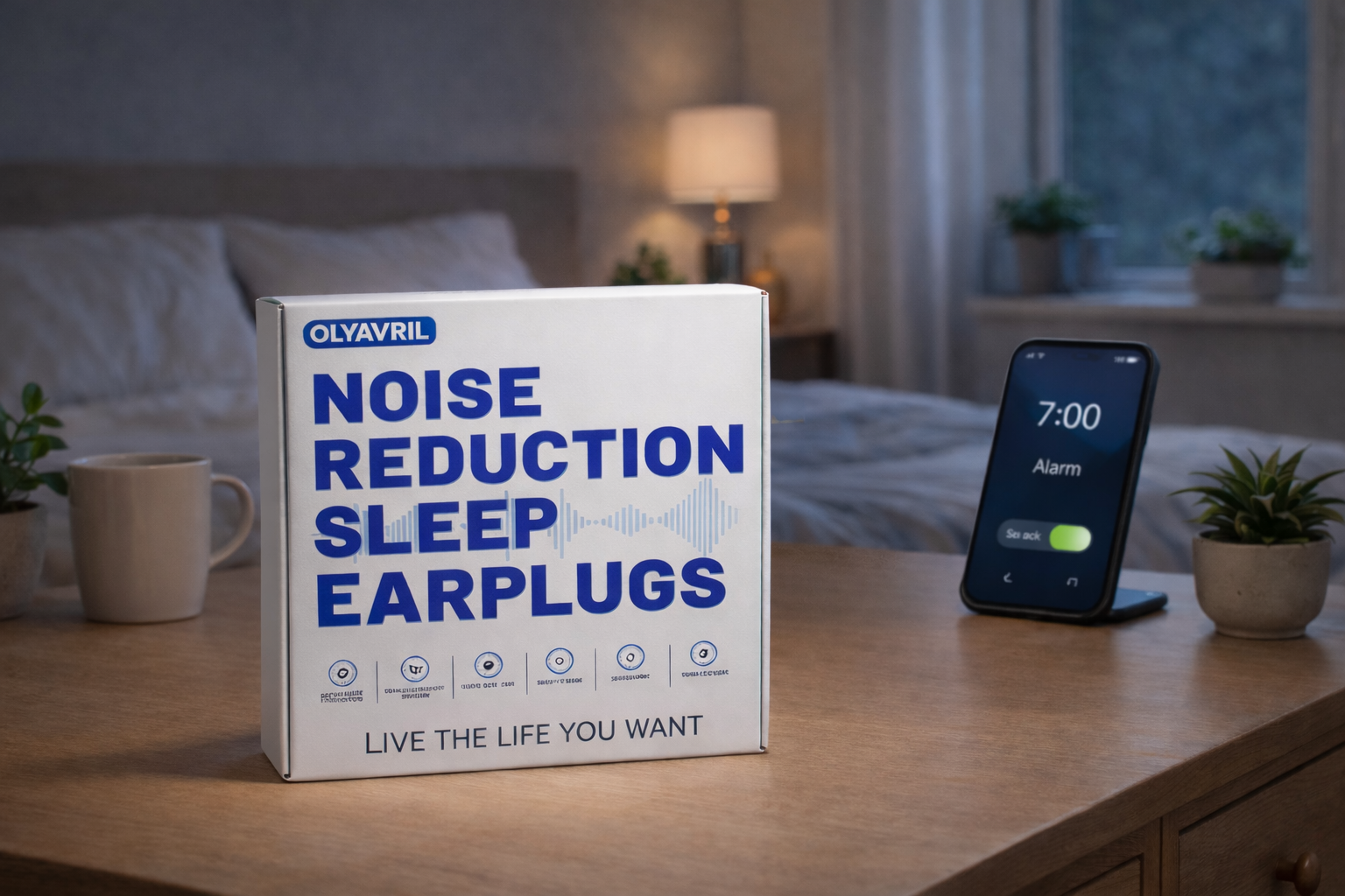Bouchons d’oreilles Olyavril près d’un réveil